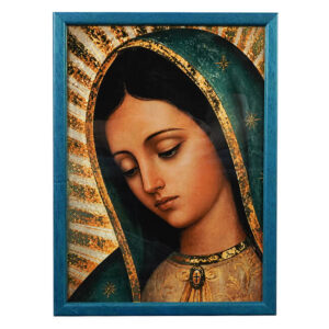 Antlitz Unserer Lieben Frau von Guadalupe - Digitaler Golddruck (Blau Rahmen)