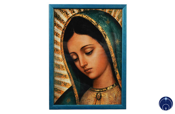 Antlitz Unserer Lieben Frau von Guadalupe - Digitaler Golddruck (Blau Rahmen) (10)