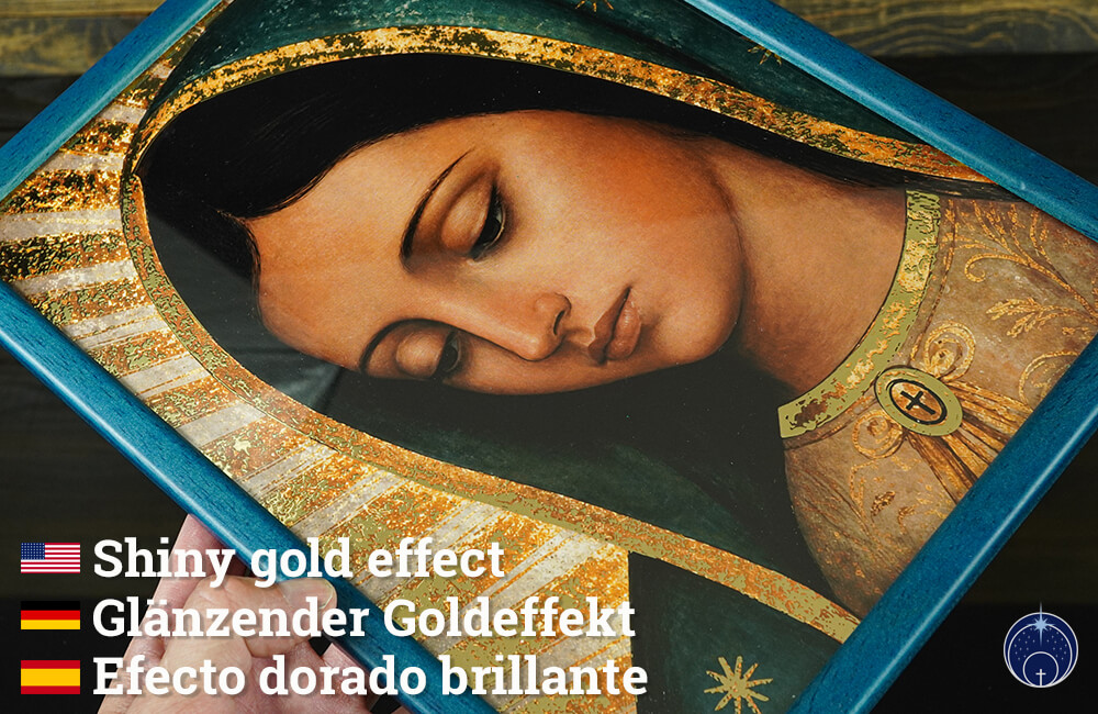 Antlitz Unserer Lieben Frau von Guadalupe - Digitaler Golddruck (Blau Rahmen) (11)