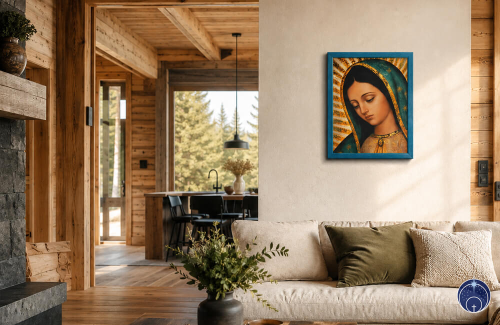 Antlitz Unserer Lieben Frau von Guadalupe - Digitaler Golddruck (Blau Rahmen) (14)