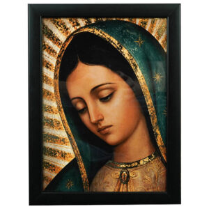 Antlitz Unserer Lieben Frau von Guadalupe - Digitaler Golddruck (Schwarz Rahmen)