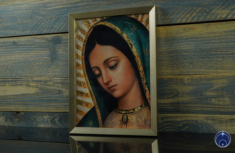 Unsere Liebe Frau von Guadalupe (Gesicht) + Golddruck + Goldrahmen (11)