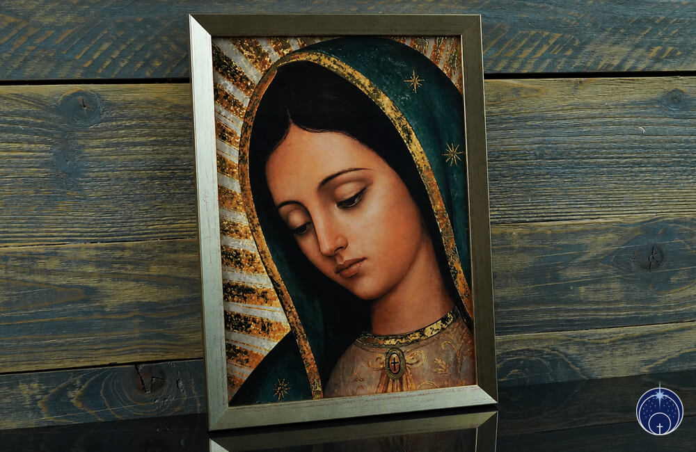 Unsere Liebe Frau von Guadalupe (Gesicht) + Golddruck + Goldrahmen (12)