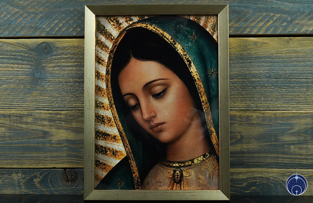 Unsere Liebe Frau von Guadalupe (Gesicht) + Golddruck + Goldrahmen (13)