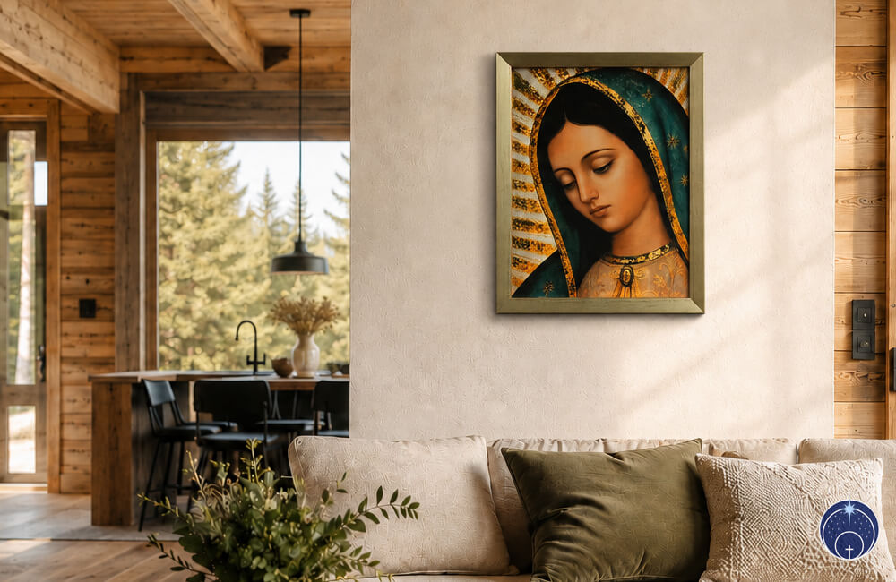 Unsere Liebe Frau von Guadalupe (Gesicht) + Golddruck + Goldrahmen (4)