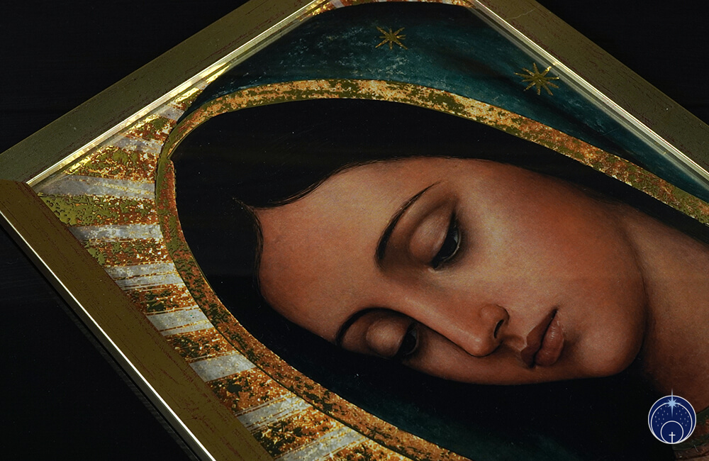 Unsere Liebe Frau von Guadalupe (Gesicht) + Golddruck + Goldrahmen (8)